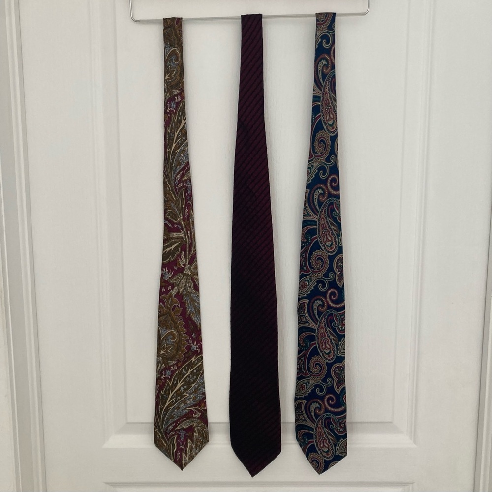 Multiple Paisley and Striped Tie Trio - Burgundy Red Vintage Retro Style Look